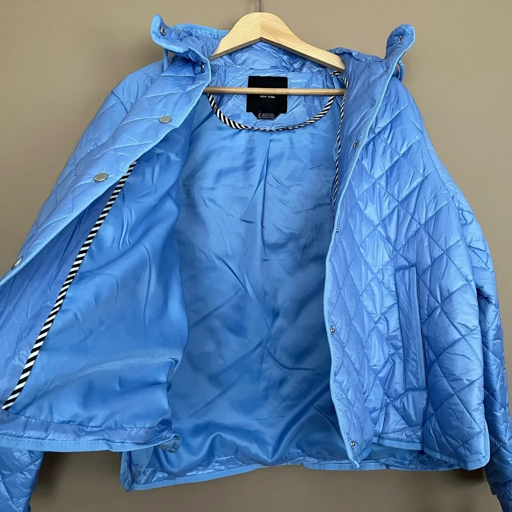 {Kate Spade} Hooded Quilted Packable Jacket in Cosmic Zen Blue - Womens XL - NWT